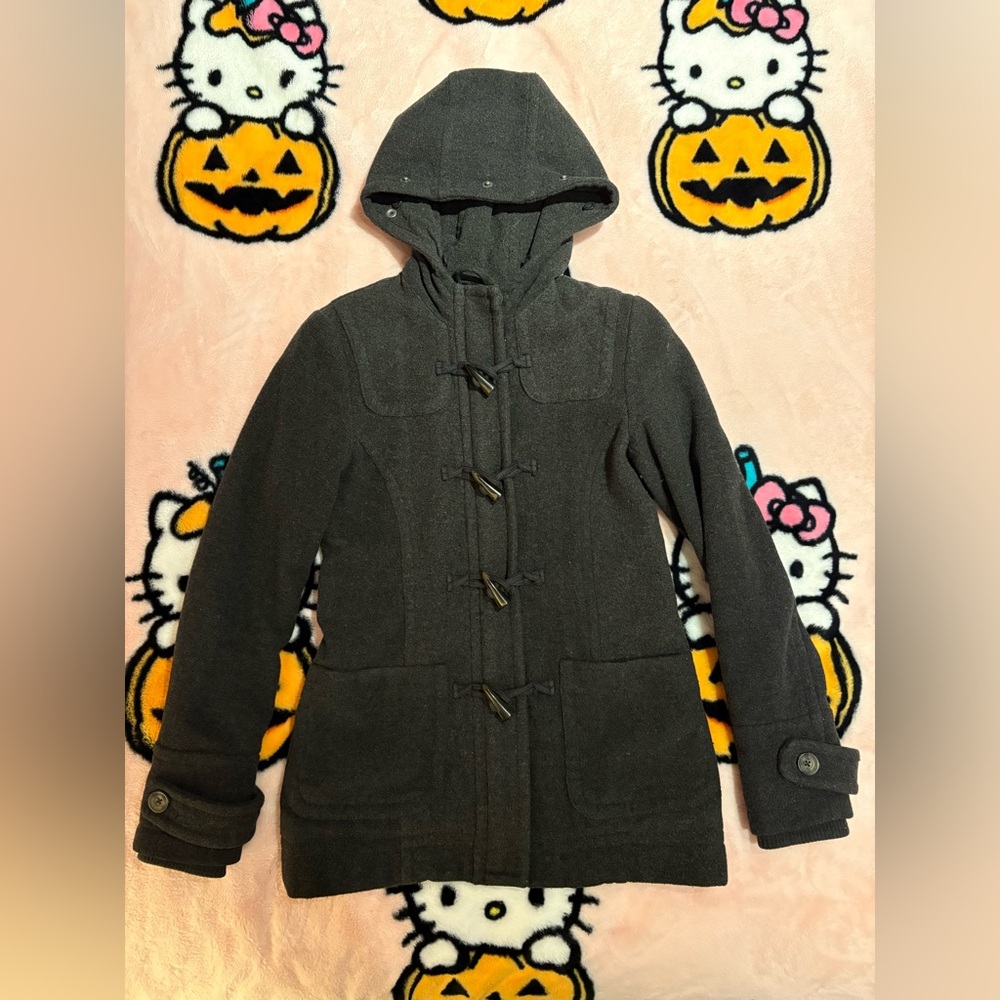 Aeropostale Charcoal Gray Wool Blend Toggle Coat with Hood - Picture 1 of 13